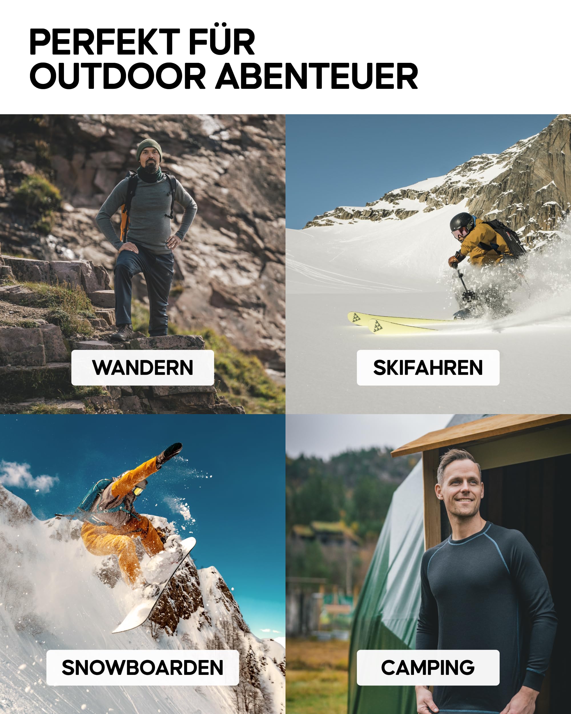 DANISH ENDURANCE Merino Thermounterwäsche Herren, für Extreme Kälte, Winter- & Skiunterwäsche, Premium Funktionsunterwäsche Set