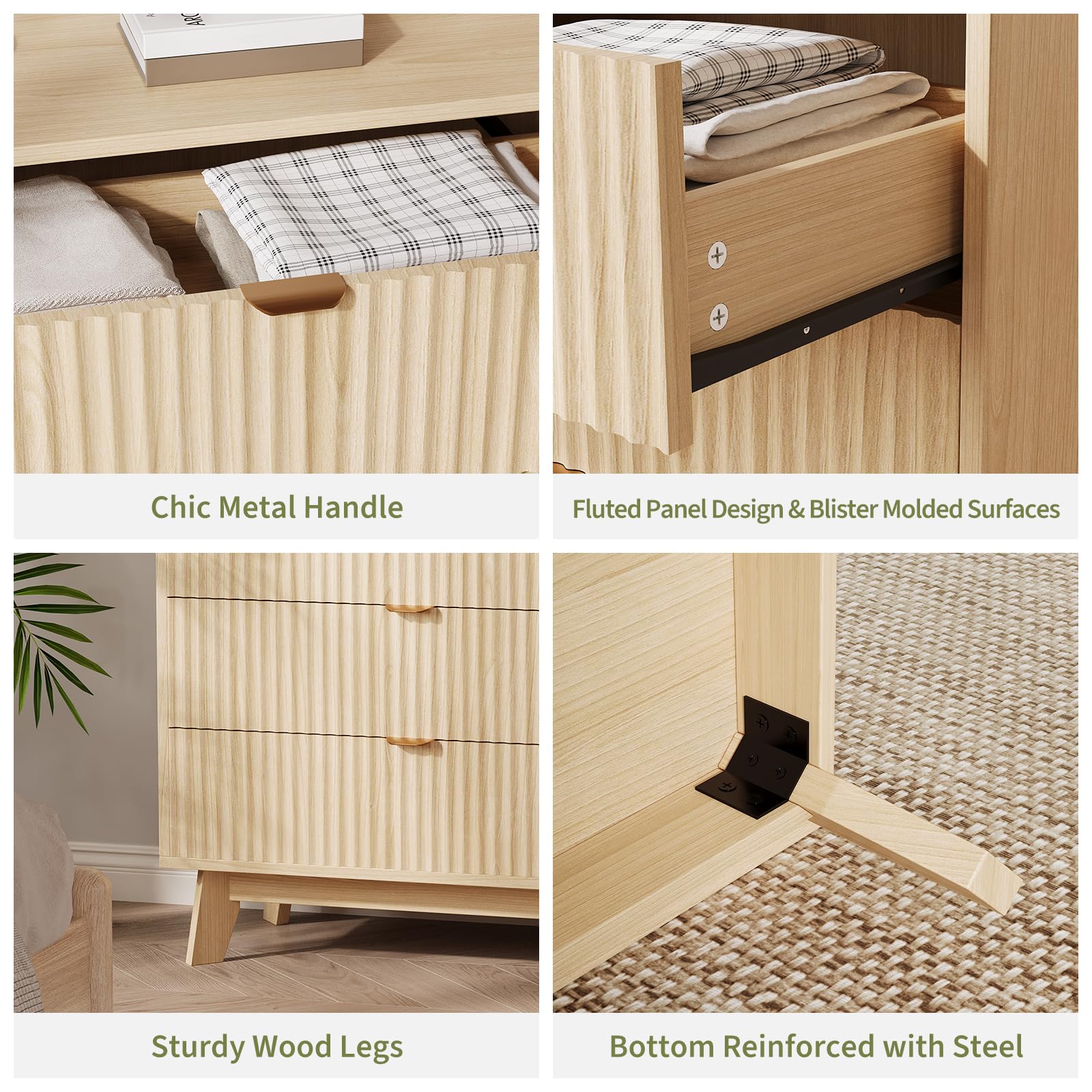 GarveeLife Commode à 3 Tiroirs, Meuble De Rangement en Bois Clair Naturel avec Finition Verticale, Dimensions 80 x 40 x 79 cm, Design Scandinave pour Chambre Et Salon