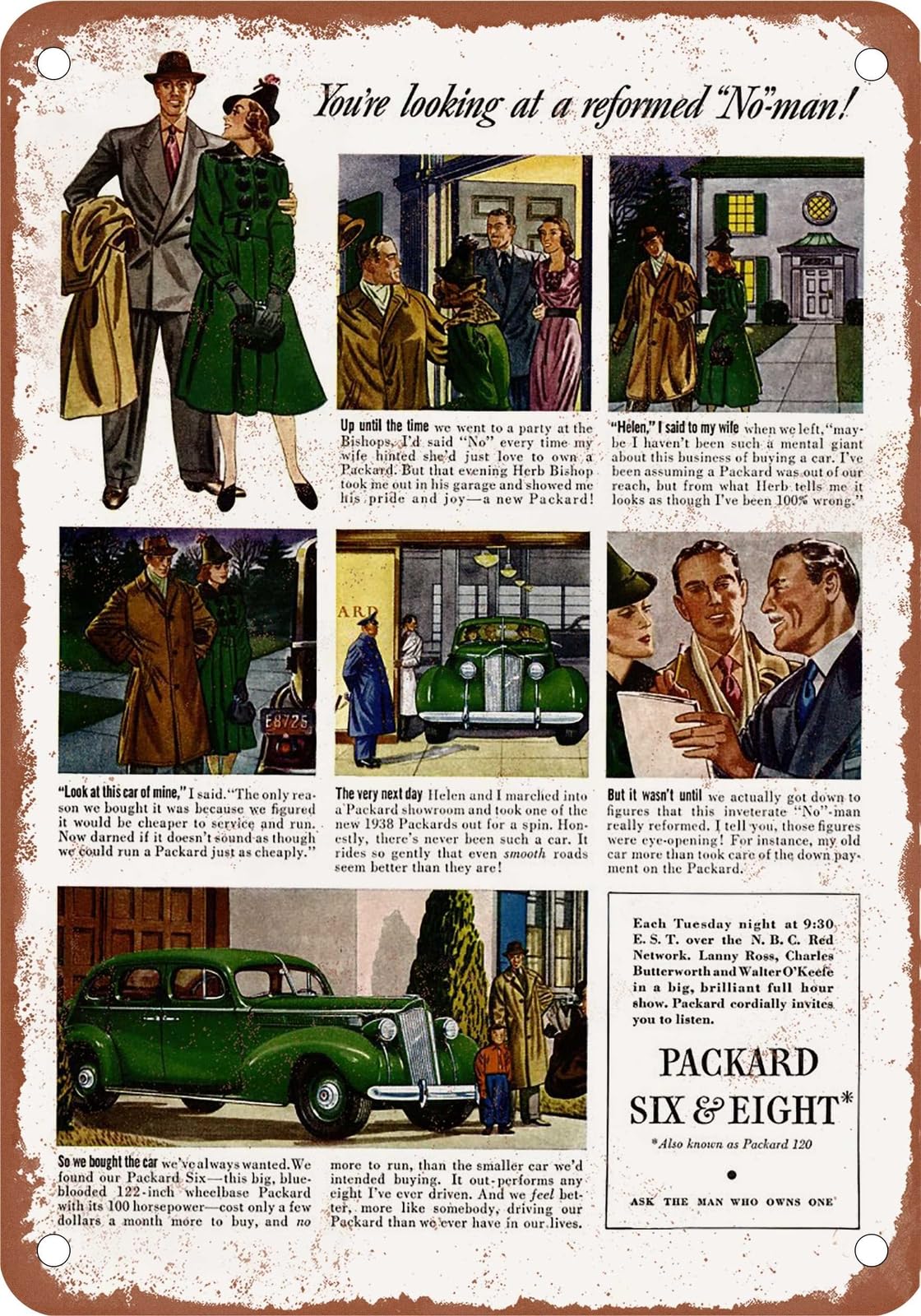 METAL SIGN - 1938 Packard Vintage Ad 03 - Old Retro Rusty Look home decor