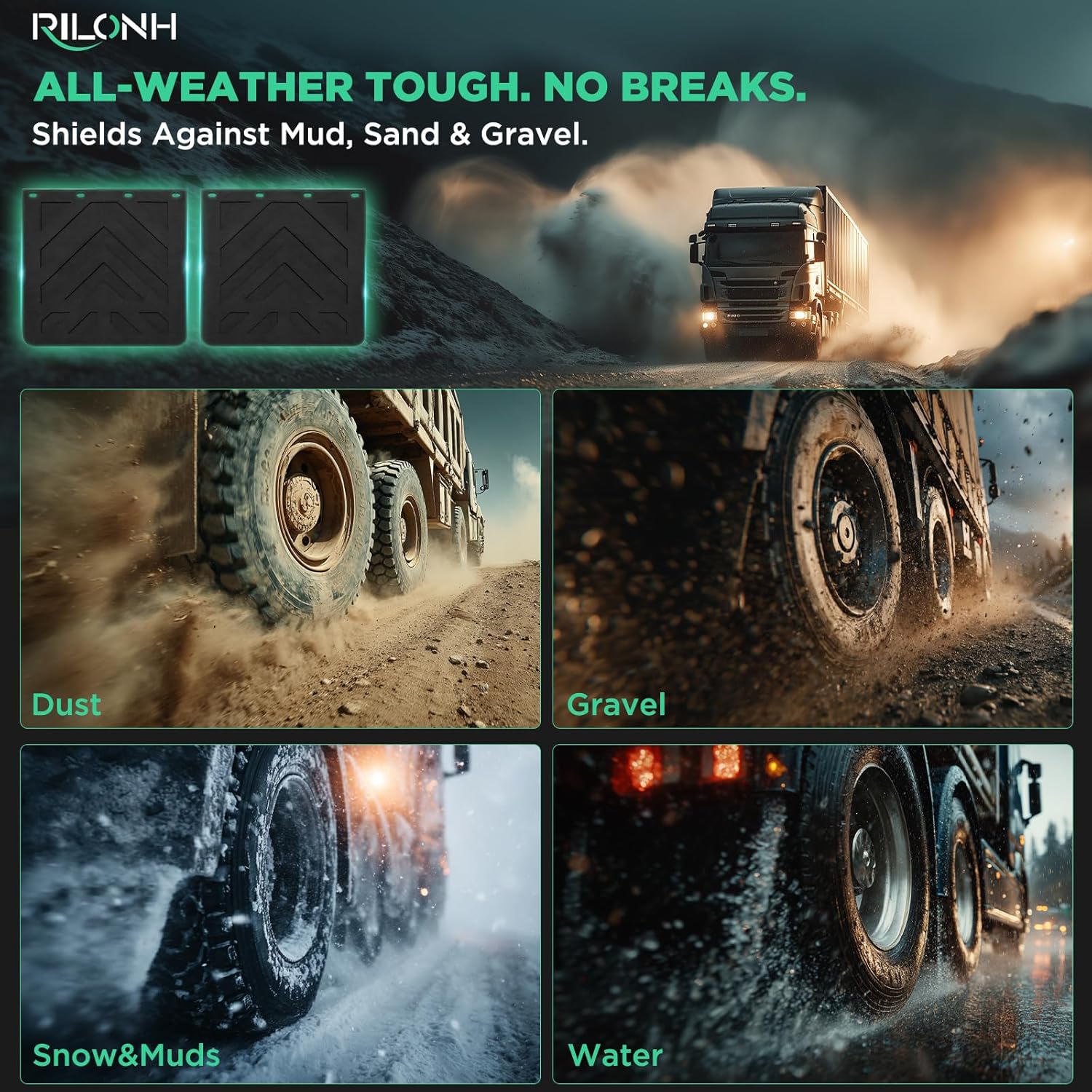 24 x 24Inch Mud Flaps for Semi Trucks PVC Polymer Tractor Trailer Heavy Duty Rubber Mudflaps Splash Guard, 2PCS