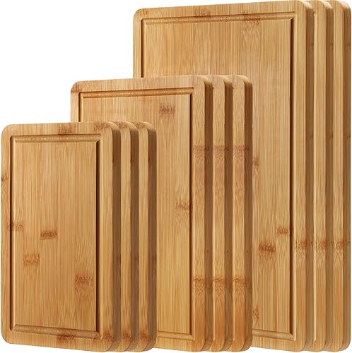 Ziliny 9 tablas de cortar gruesas de bambú para cocina, 3 tamaños, con ranuras para jugos y asas, bloques de carnicería resistentes, fáciles de