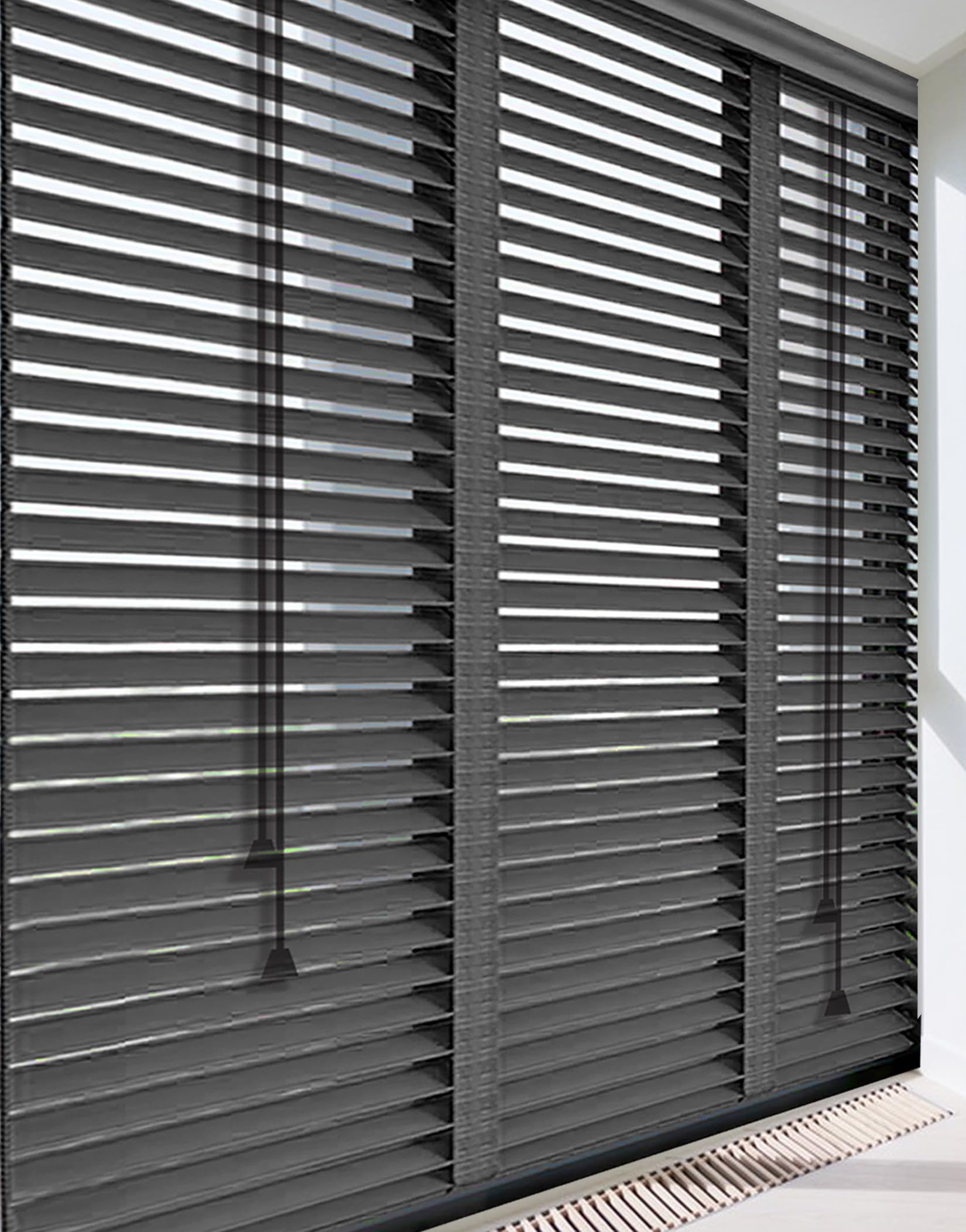 Light Filtering Wooden Window Blinds for Interior Windows, Plantation Wood Blinds, Privacy Blackout Shutter Curtains, Black, 46.5'' W x 60'' H