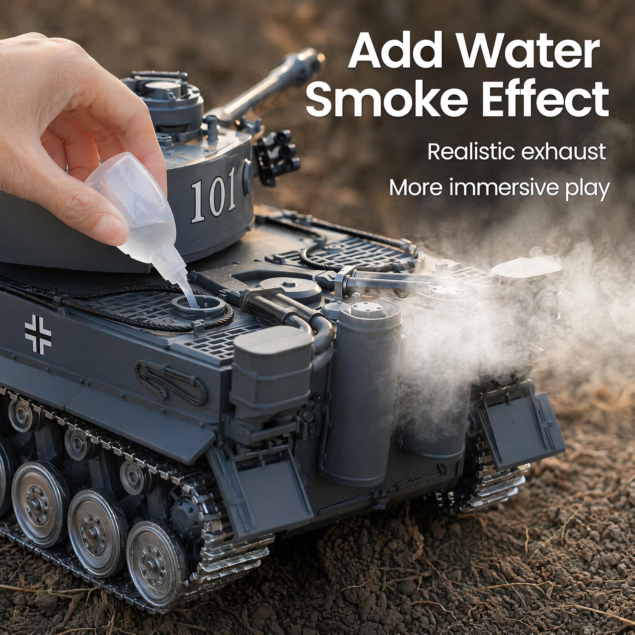 Tanque RC Tiger 1:18 Orugas Metálicas – Retroceso Realista Disparo Agua 2.4GHz | Tanque Teledirigido Militar Juguete Regalo Niño 8 Años | Kit Completo