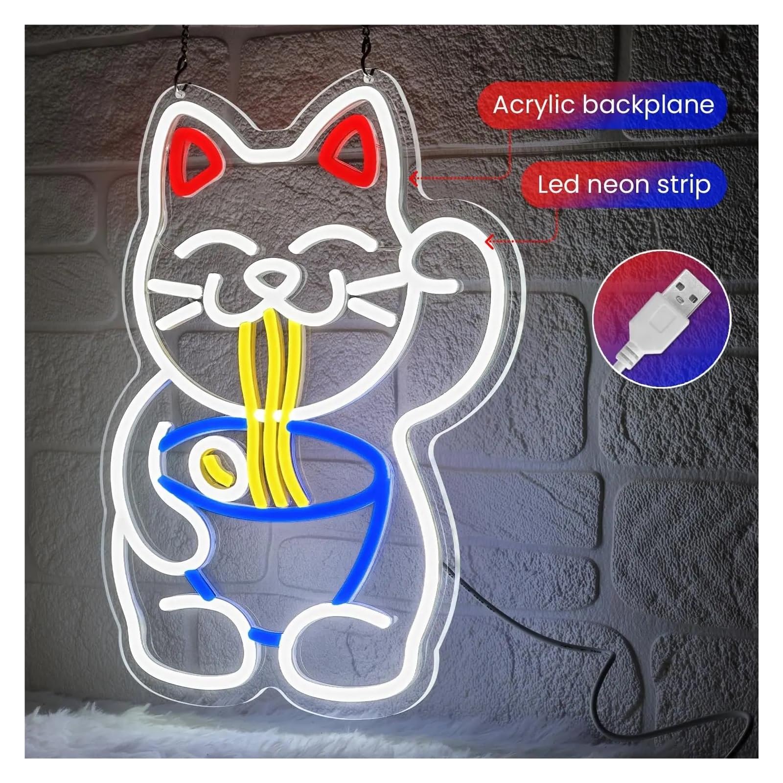 Decoración Lámparas Letrero De Neón De Ramen De Gato Con Alimentación USB, Fideos Japoneses Para Negocios, Restaurantes, Cantinas, Cocinas, Amantes De La Comida, Decoración 37x29cm
