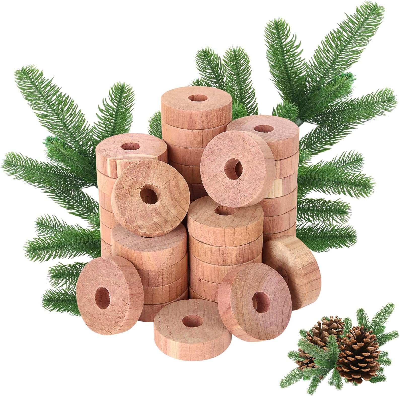 100 PCS Cedar Wood Moth Repellent Rings, Natural Cedarwood Rings Balls Refresher, Moth Protection Rings for Hangers Wardrobes Clothes Storage Drawer Shoe Cabinets