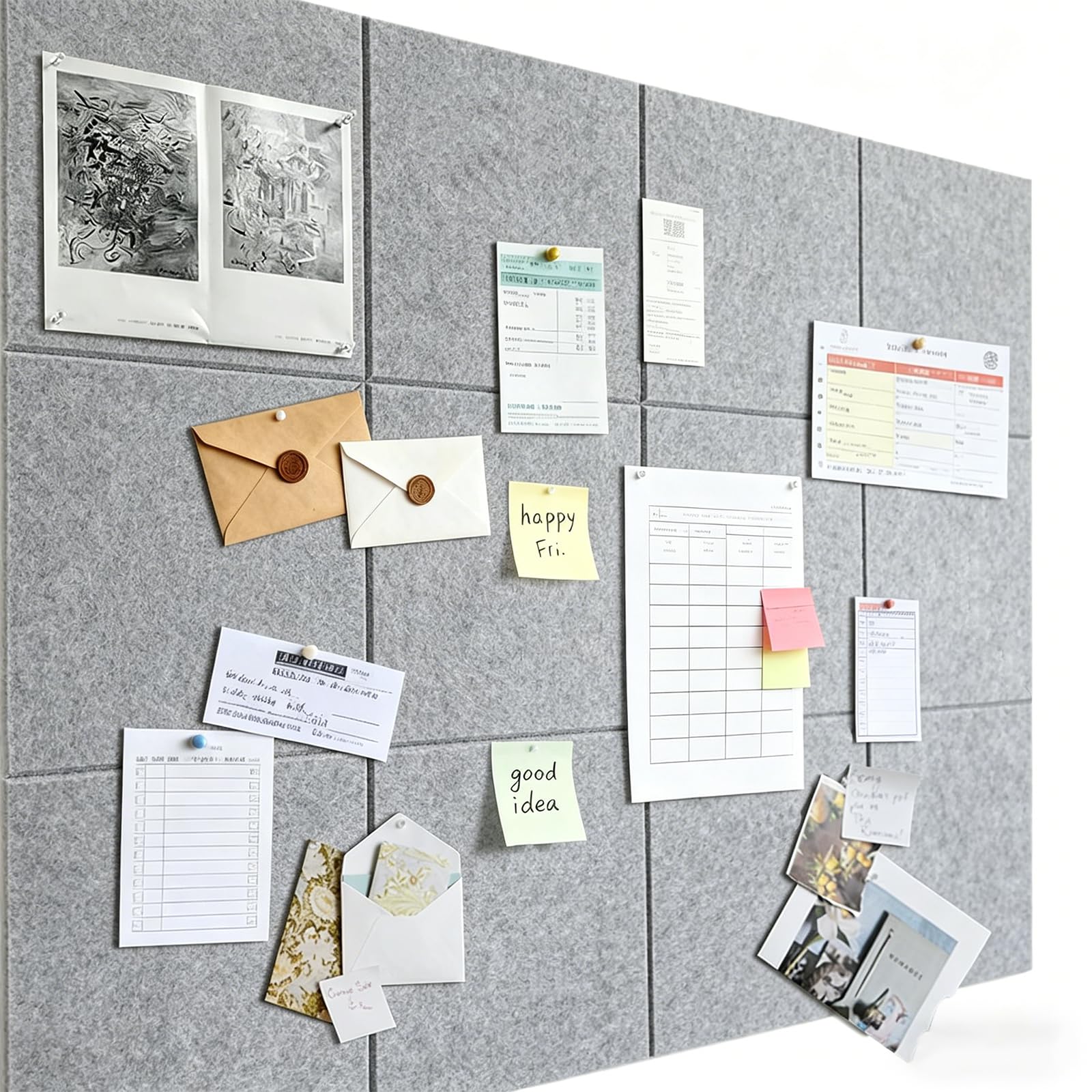 Felt Notice Board Modern, 120 x 90 cm, Light Cement Grey, Large Pin Board, Self-Adhesive, Pin Board, Felt Wall, Photo Wall, Felt Board, Cork Boards, Memo Board, Bulletin Board, Decoration, Children's