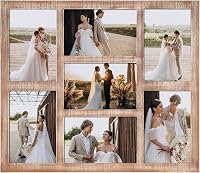 YESKAY 7-Opening 4x6 Photo Collage Frame - Rustic Brown Wood with Tempered Glass for Wall or Tabletop Display