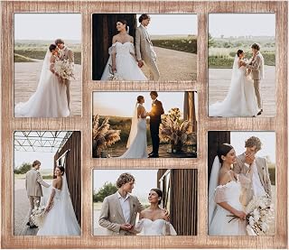 YESKAY 7-Opening 4x6 Photo Collage Frame - Rustic Brown Wood with Tempered Glass for Wall or Tabletop Display