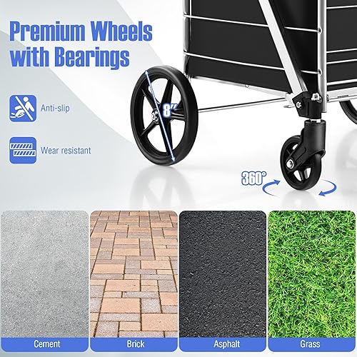 Miniatura 3 de IRONMAX Carrito de compras jumbo, carrito de comestibles resistente de 330 libras de capacidad con forro, ruedas giratorias de 360° y canasta doble,