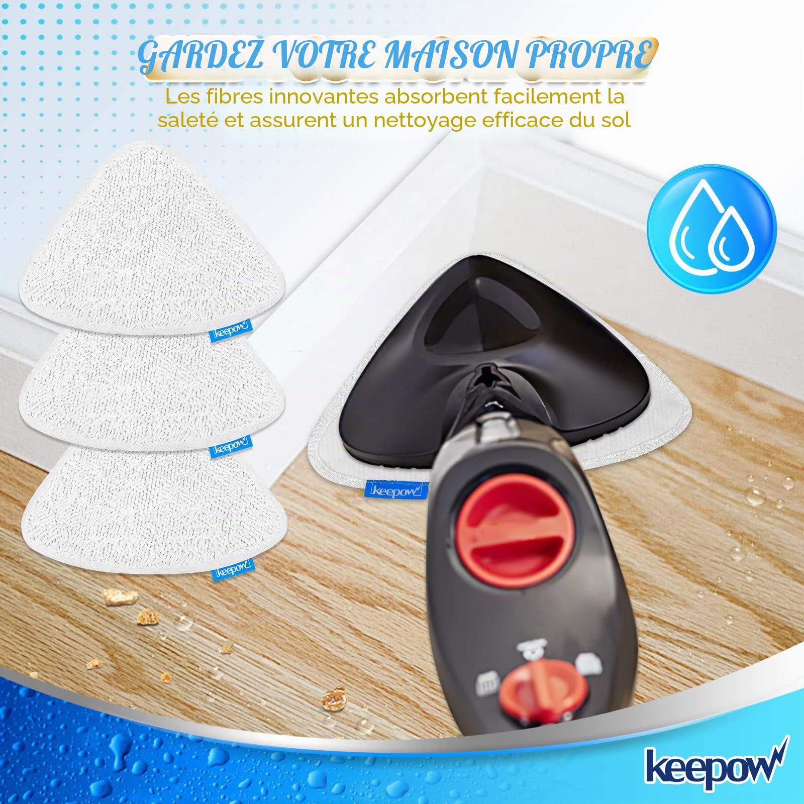 KEEPOW 5 PCS Recharge Balai Vapeur, Housse de Lingette Compatible avec le nettoyeur vapeur Steam et le nettoyeur vapeur Steam Plus