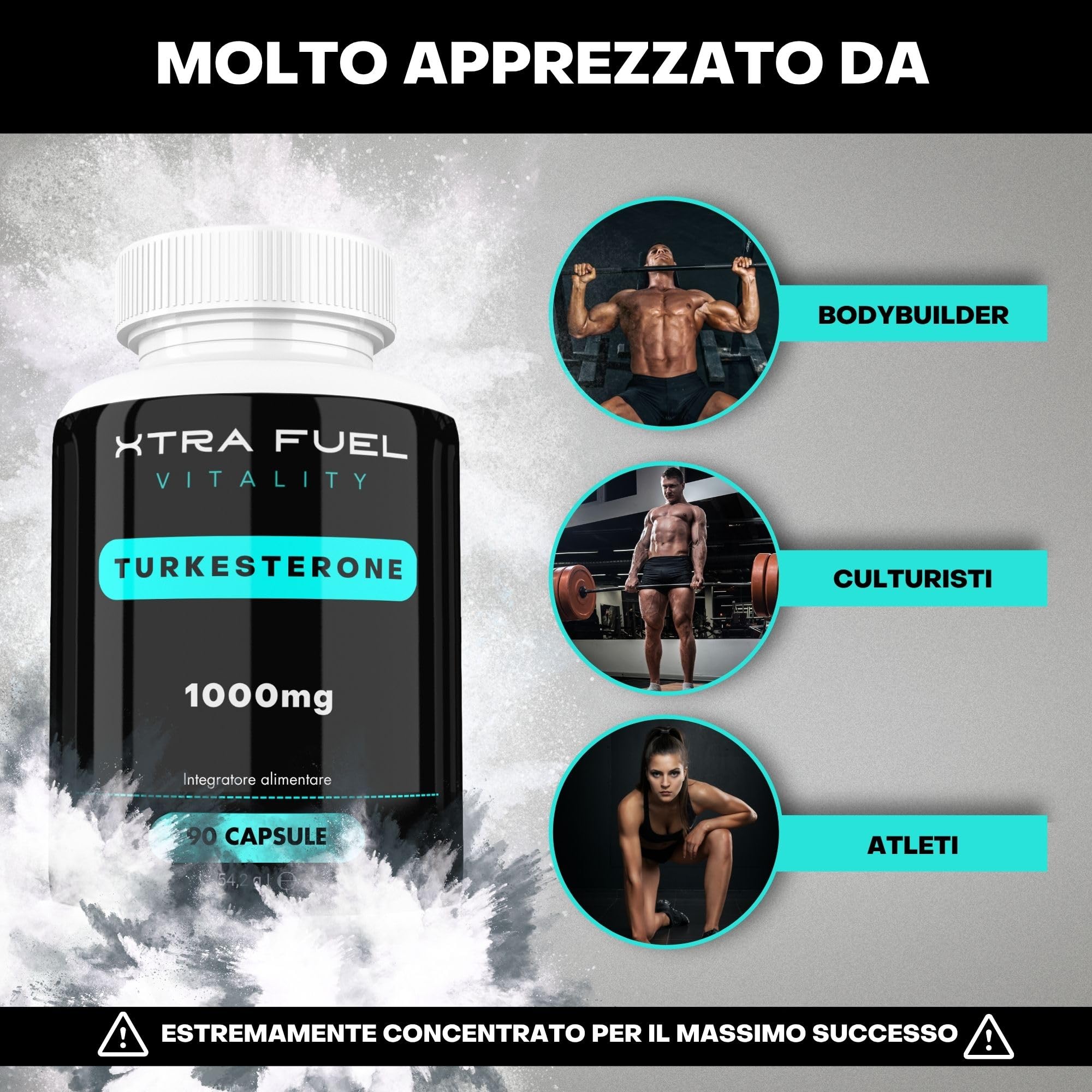 Premium Turk. Capsule - 1000 mg di dose giornaliera - 90 capsule (dose elevata) - Estratto naturale e testato in laboratorio - Popolare per il bodybuilding e l'allenamento con i pesi