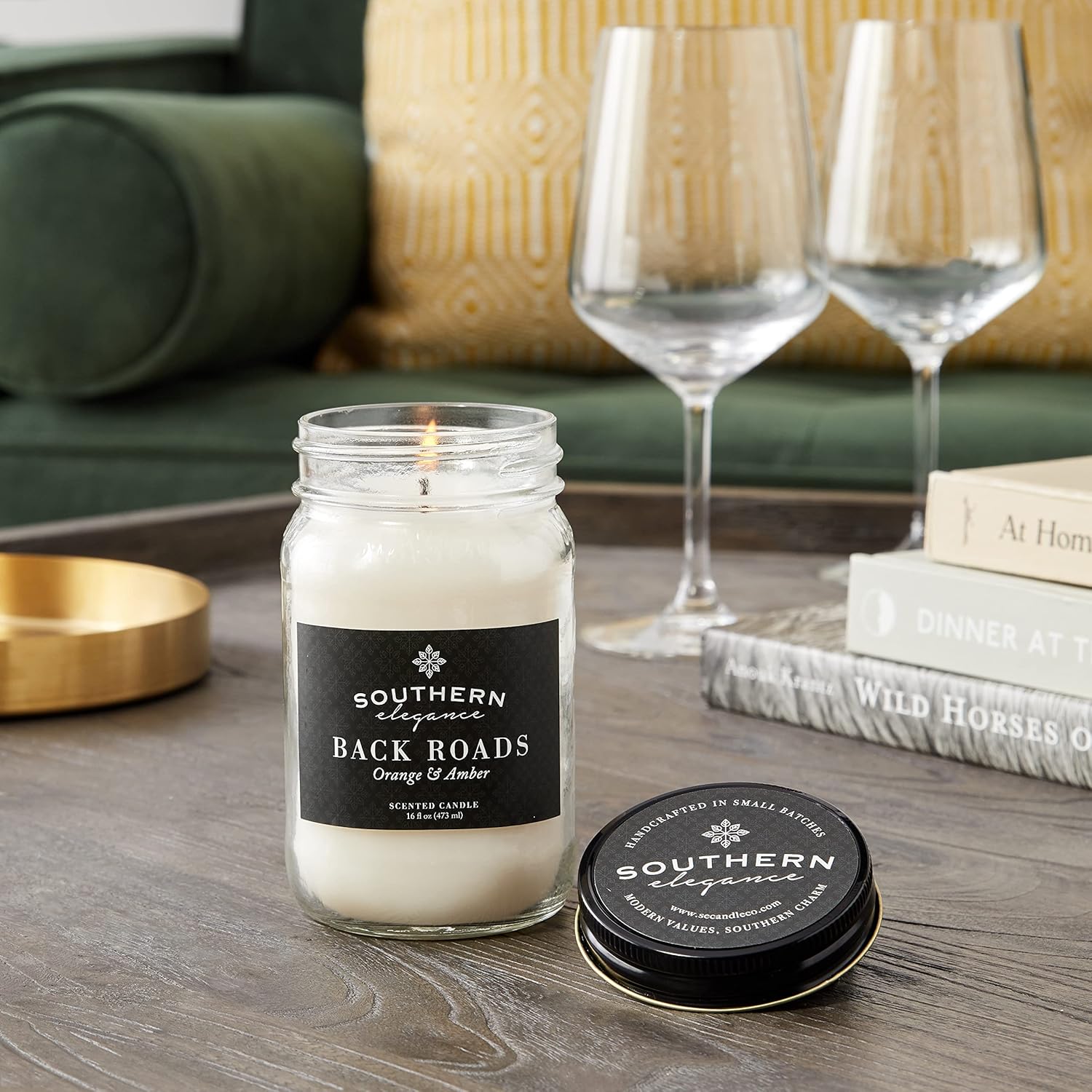 Southern Elegance | Back Roads: Orange & Amber Scented | 16 oz Mason jar | Handcrafted in the USA | Highly Scented | Vegan Soy Blend |Slow Burning & Long Lasting