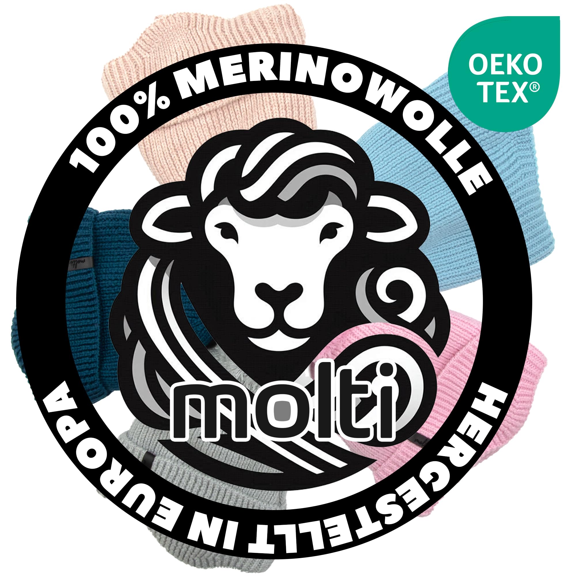 molti Winter Mütze mit Bommel und Rundschal für Kinder Beanie (12-24m), Schal (1-5 Jahre) aus 100% extrafeiner Merinowolle – warmes und weiches Strickset, OEKO-TEX® zertifiziert