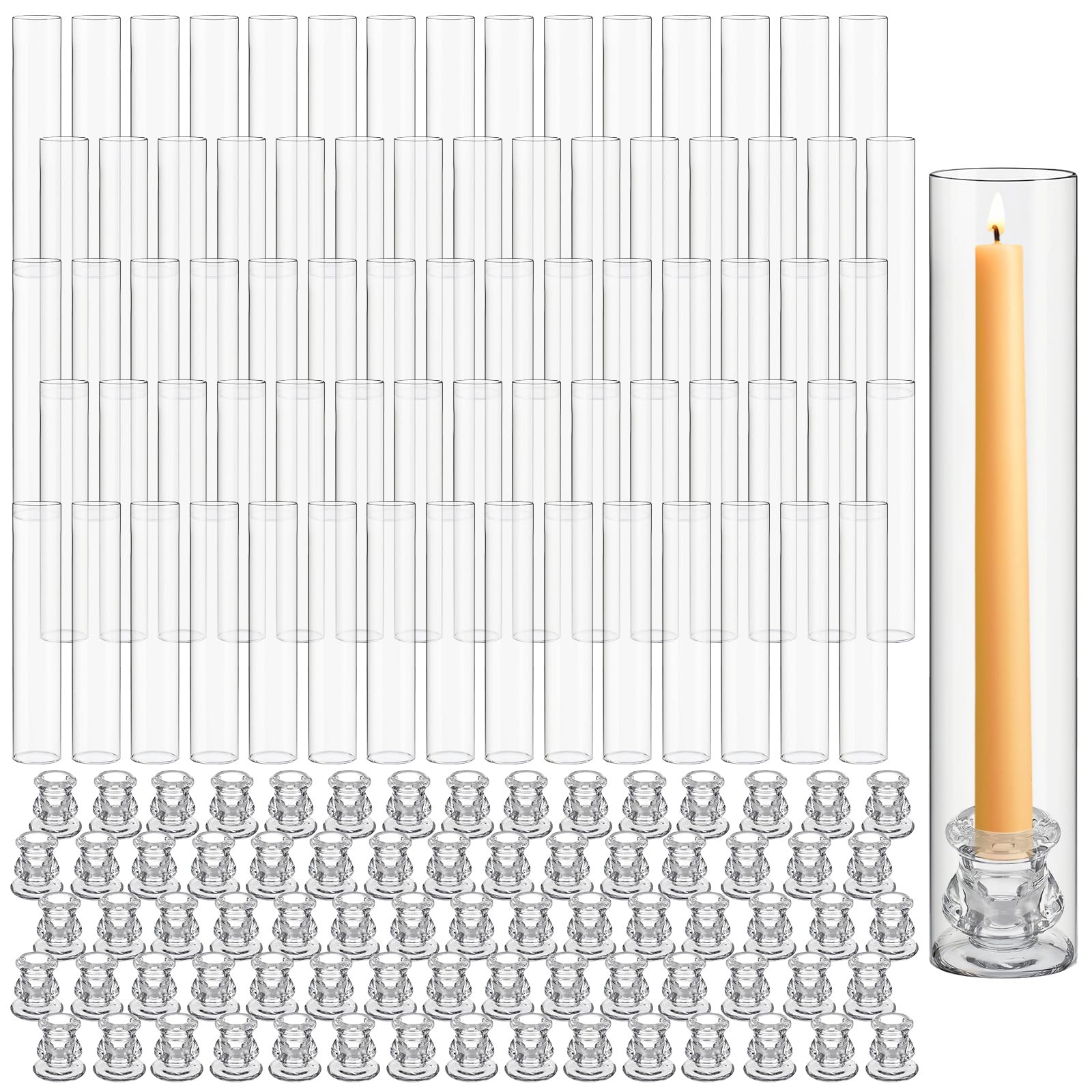Photo 1 of Teenyyou 60 Set Glass Hurricane Candle Holders Bulk 12.6" Open Ended Glass Candleholder Tube Shape Bottomless and 2.2" Taper Clear Candlestick Holders for Wedding Table Centerpiece (Clear)