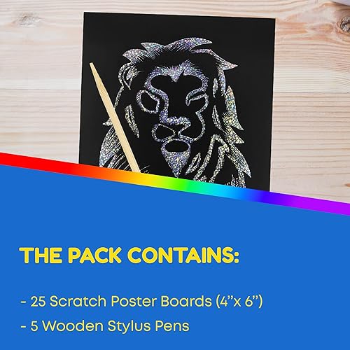 Miniatura 3 de Hygloss Products Fun - Juego de arte negro mate para niños, incluye 100 papeles holográficos plateados, 4 x 6 pulgadas y 20 lápices de madera