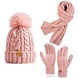 Womens Winter Knitted Beanie Hat Warm Fleece Lined with Pompom Cap Thick Slouchy Snow Knit Skull Ski Cap