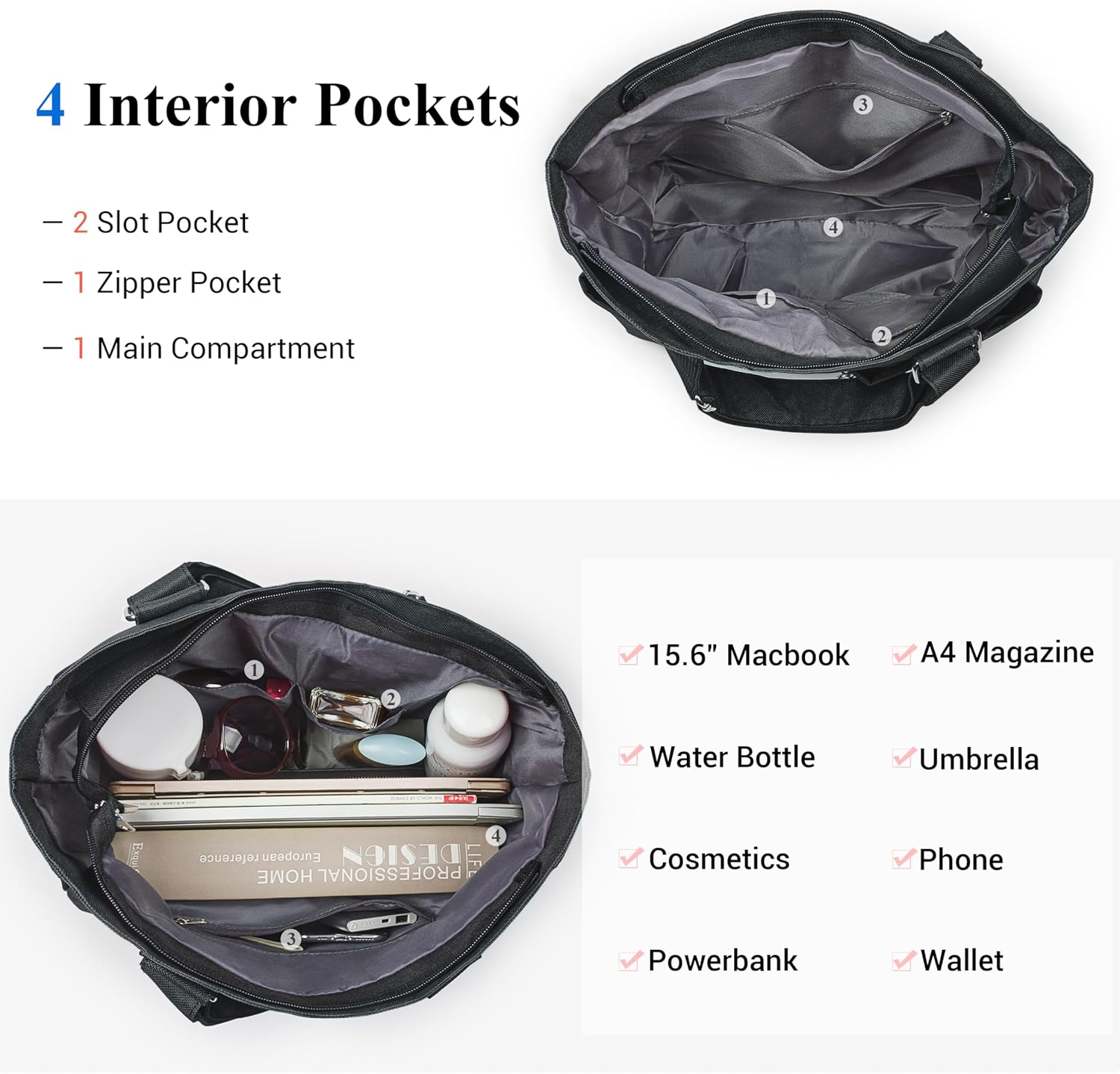 VOLGANIK ROCK Canvas Tote Bag Waterproof Nylon Multi Pocket Shoulder Bags Laptop Work Bag Teacher Purse Handbag for Women Men - Image 5