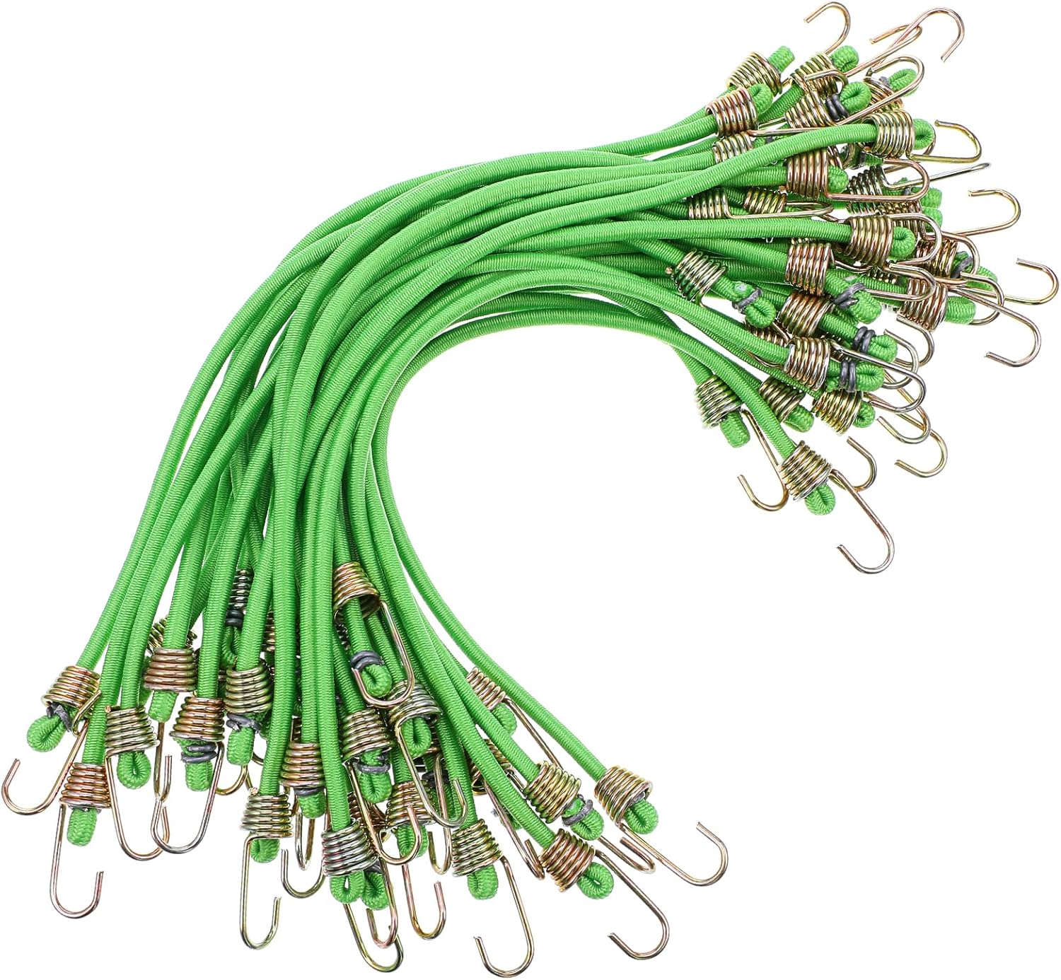 30 Pack Small Bungee Cords with Hooks, 10 Inch Mini Adjustable Stretchy Heavy Duty Short Elastic Bungee Cord for Camping, Tarps, Tents and Boats(Green)