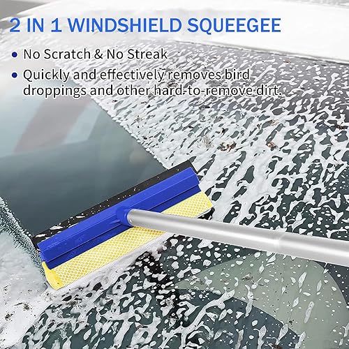 Miniatura 6 de Wontolf Cepillo de lavado de automóvil de 62 pulgadas con mango largo, cerdas suaves sin arañazos, resistente para lavado de autos, kit completo de