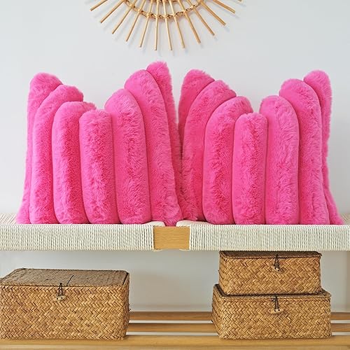 JOJUSIS Paquete de 2 fundas de almohada decorativas de felpa de pelo sintético para sofá, fundas de almohada suaves y esponjosas con rayas anchas