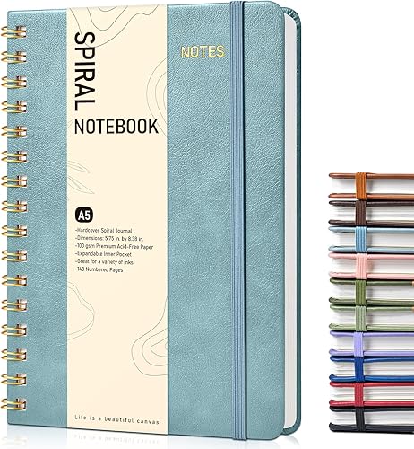 Miniatura 27 de Cuaderno de espiral A5, encuadernado, tapa dura, unisex, papel de 3.53 oz/m², rayas universitarias, para diario, escribir y tomar notas, 5.75 x 8.38