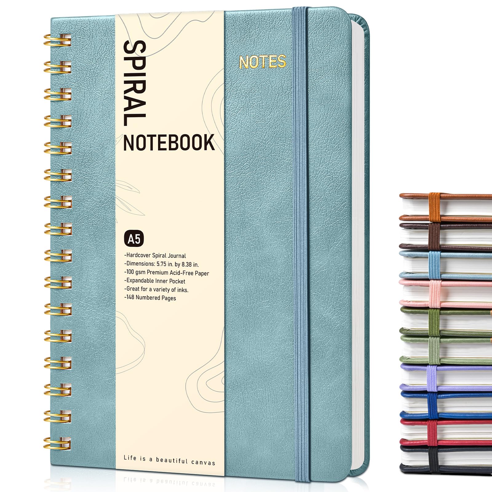 Dotted Spiral Journal Notebook, A5 Hardcover Spiral Journals for Women Men, 100 GSM Dot Grid Paper Notebooks, 150 Pages Spiral Bullet Dotted Notebook for Writing Note Taking 5.75" x 8.38", Misty Blue