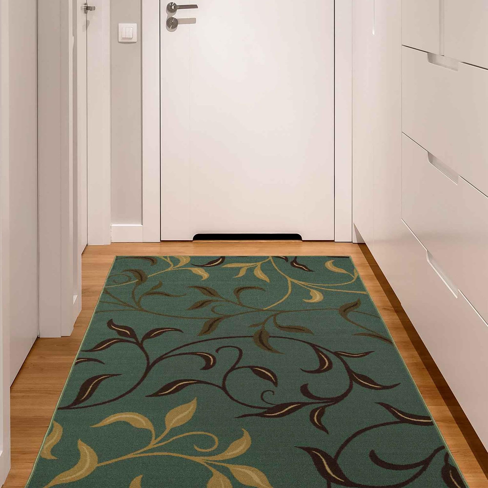 Ottomanson Ottohome Collection Contemporary Leaves Design Rubber Back Area Rug , 100 cm x 150 cm, SeafoamOEKO-TEX STANDARD 100