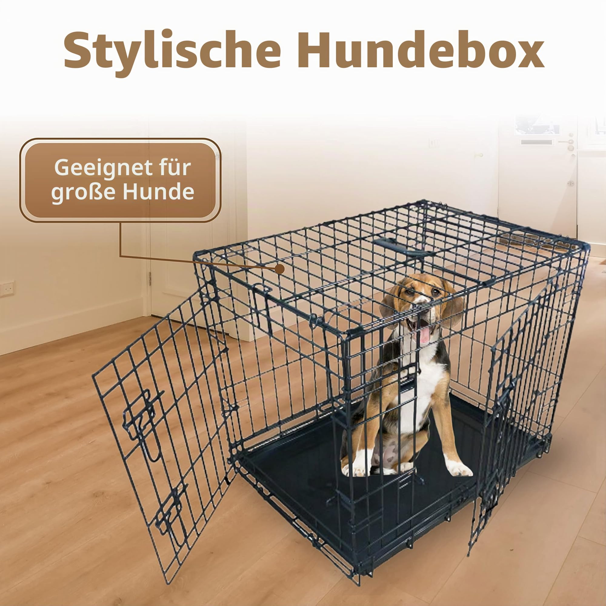 Ellie-Bo Hundekäfig, für kleine bis große Hunde, zusammenklappbar, Bodenschale aus Metall lässt sich herausnehmen, aber nicht zerbeißen, 2 silberfarbene Türen, mittelgroß mit ca. 76 cm, schwarz