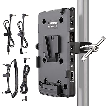 KOERTACOO V-Mount Lock Battery Plate Power Supply Adapter + Super Clamp for Lighting Stand,Tripod, Support Rod.with D-TAP/DC/USB Power Output for Camcorder, DSLR Camera, LED Video Light, Monitor etc.