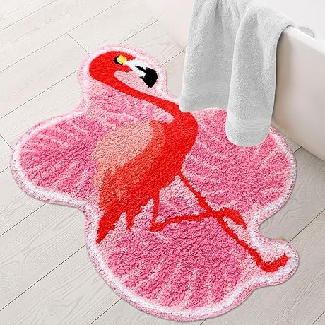 Summer Pink Flamingo Tufted Bath Mat:Cozy Haven for Your Bathroom.