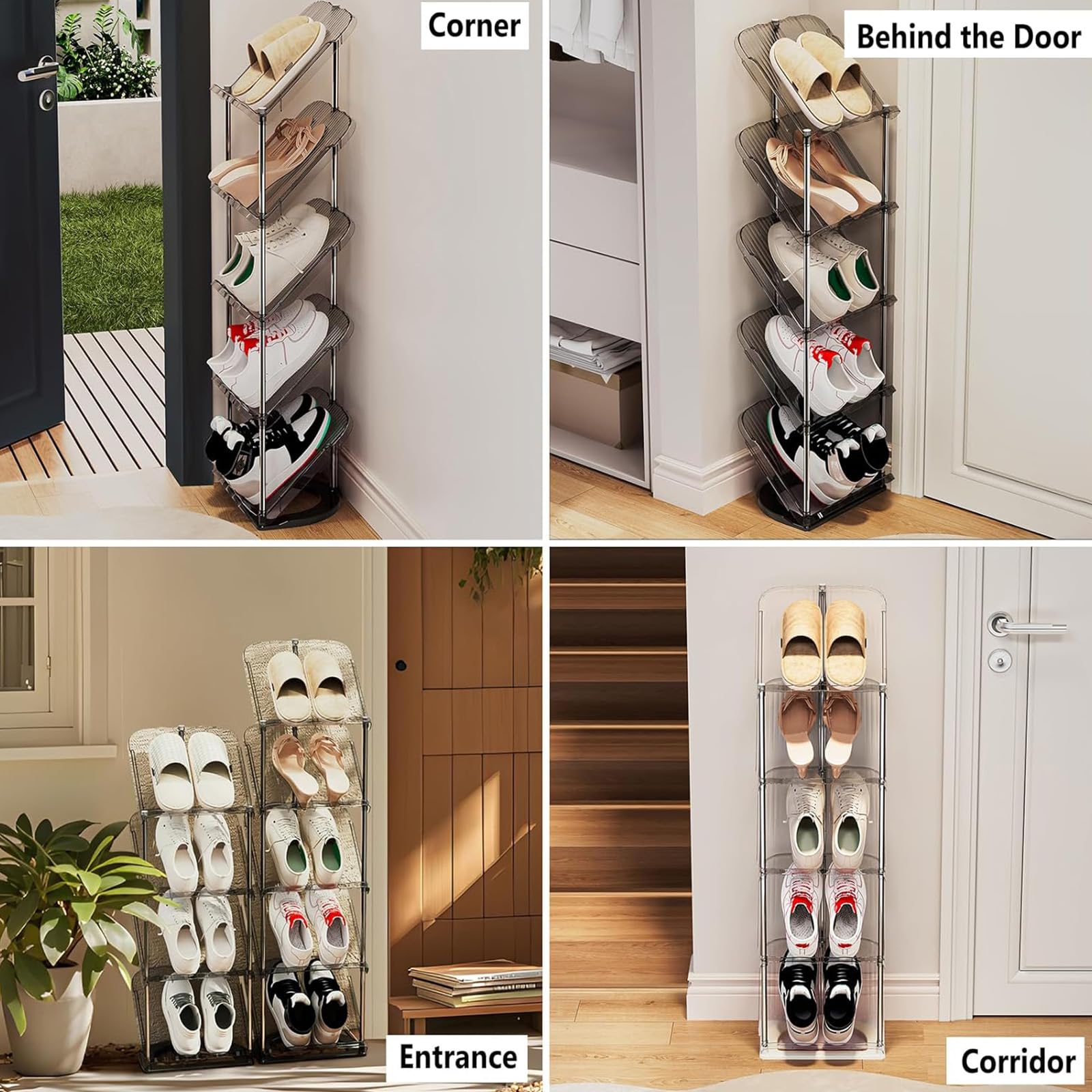TopHomr - Scarpiera stretta a 5 ripiani, salvaspazio, sottile, alta e stretta, organizer per scarpe e corridoio, per scarpe e stivali (bianco trasparente)