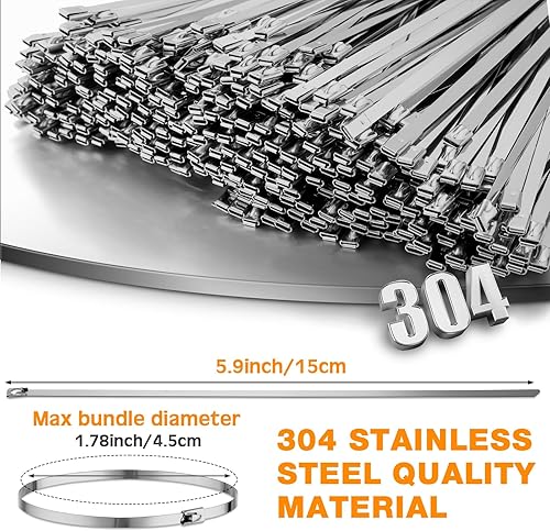 Vista 15 de 600 bridas de metal resistentes de acero inoxidable 304, autobloqueantes, multiusos, para maquinaria de escape, vallas, granja, tubería, techo al