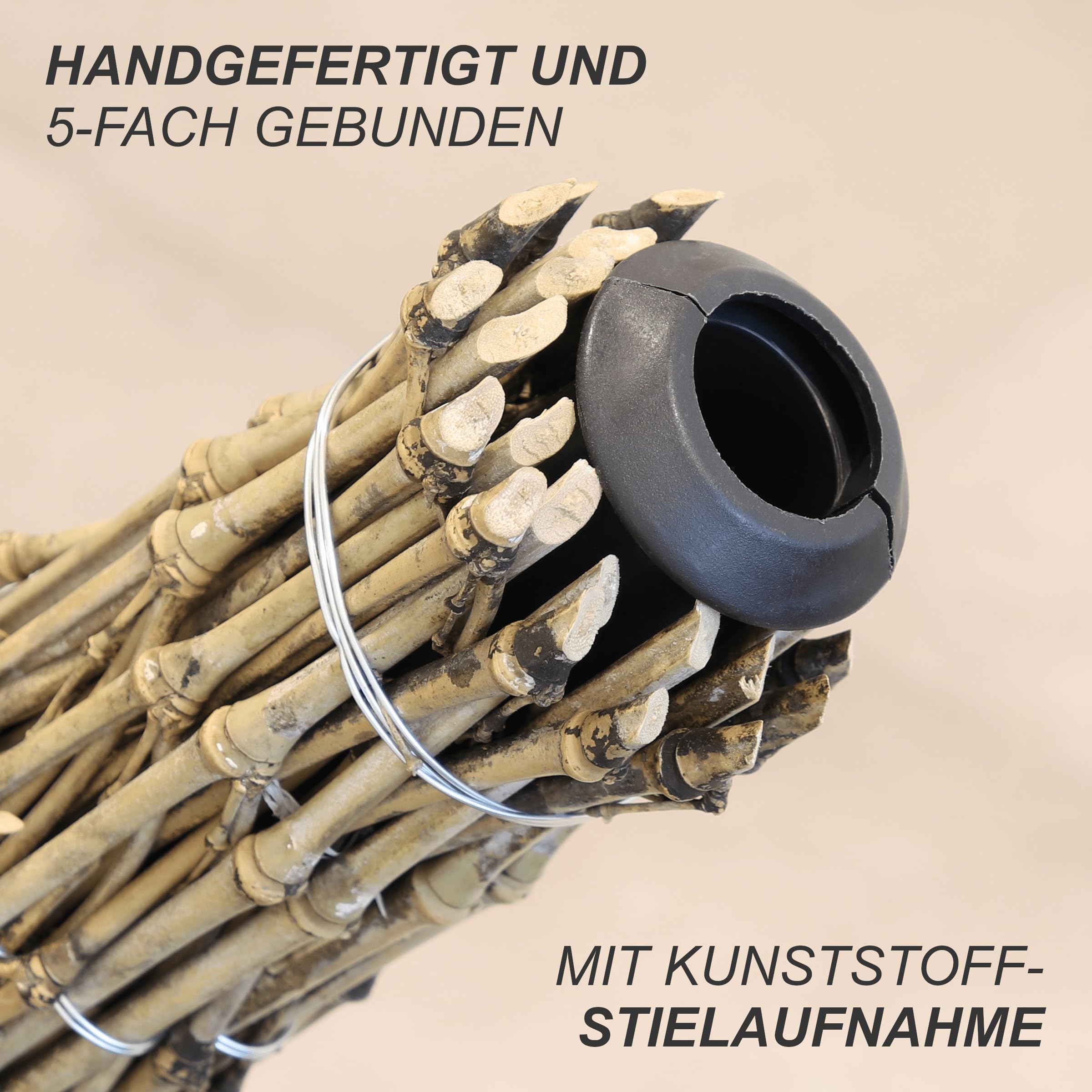 Bambusbesen Spar Set - Stallbesen aus Bambusreisig - Reisigbesen mit Kunststoff-Stielaufnahme - Strauchbesen, Hexenbesen, Reiserbesen - Kehrbesen für Haus & Garten - 10 Stück