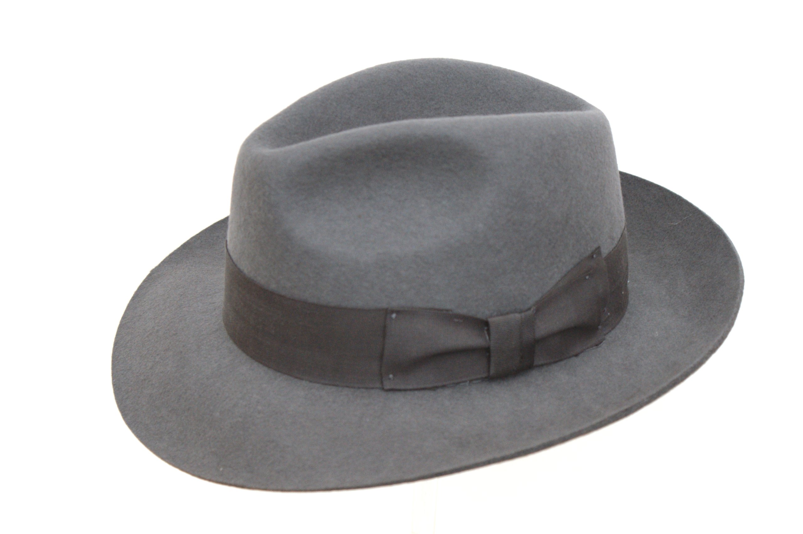 Dh Men's Grey Hand Made Gents Fedora Felt Trilby Hat With Wider Brim 100% Wool New