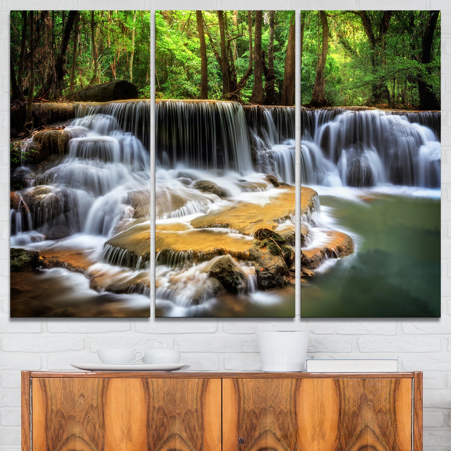 Designart MT7095-3P Level Six of Huai Mae Kamin Waterfall - Glossy