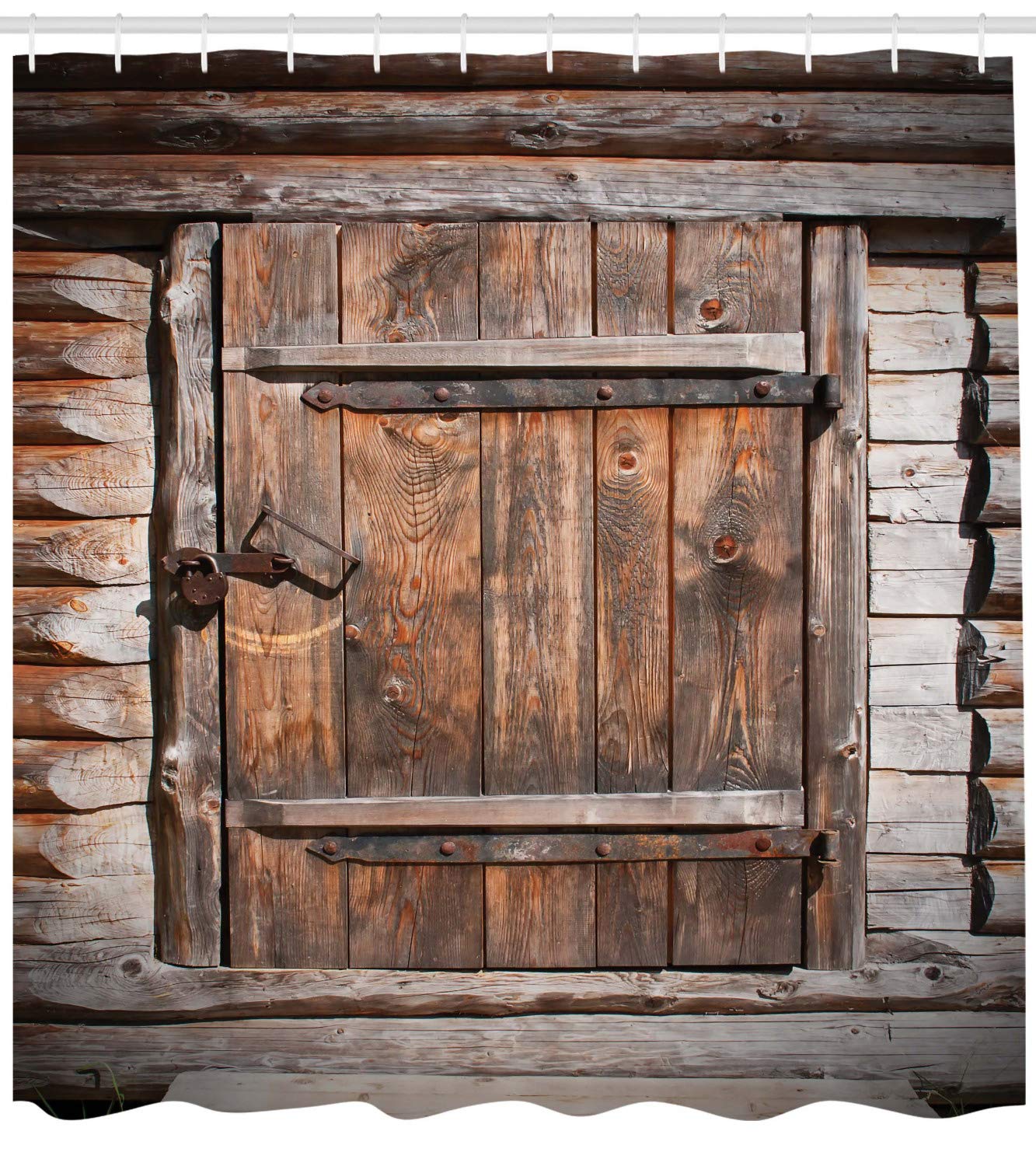 ABAKUHAUS Vintage Shower Curtain, Rustic Wooden Door of Old Barn in Farmhouse Countryside Village Aged Rural Life Image - Image 2