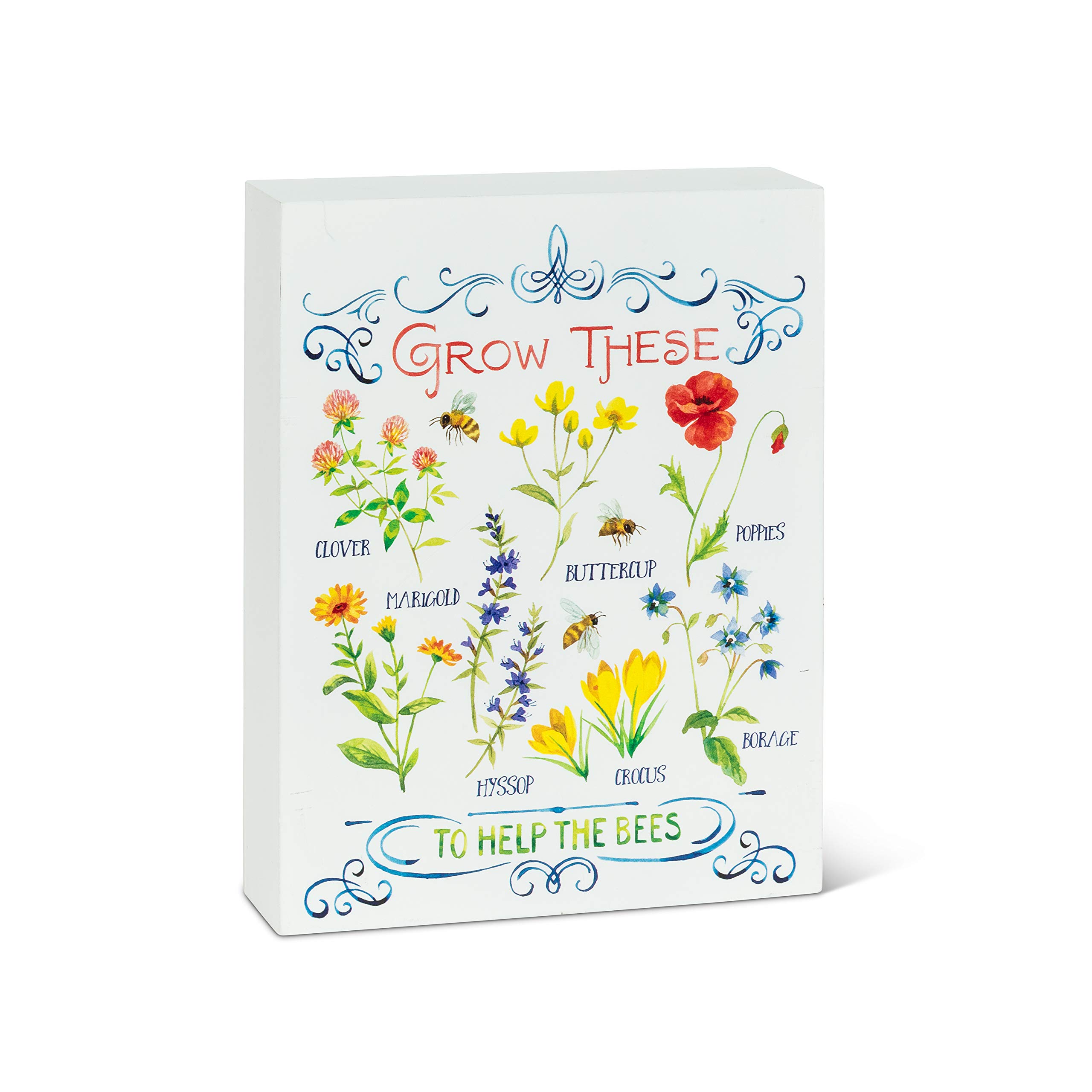 Abbott Collection 27-JUSTSAYIN-JM-05 Plant for Bees Block, White/Multi