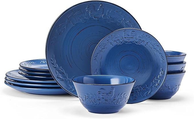 Pfaltzgraff Trellis White 16-Piece Stoneware Dinnerware Set, Service for 4, Distressed White Finish, Microwave & Dishwasher Safe Plates and Bowls