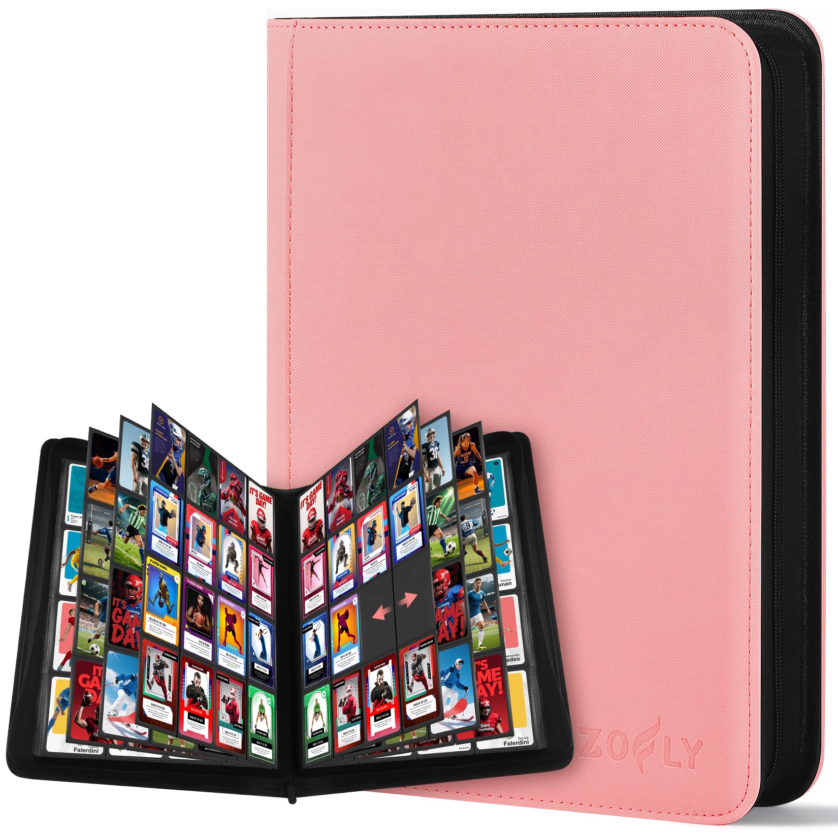 Carpeta de tarjetas de 16 bolsillos, carpeta de tarjetas coleccionables con cremallera para 1024 tarjetas, álbum de almacenamiento de tarjetas de carga lateral de doble cara, protector de tarjetas sin