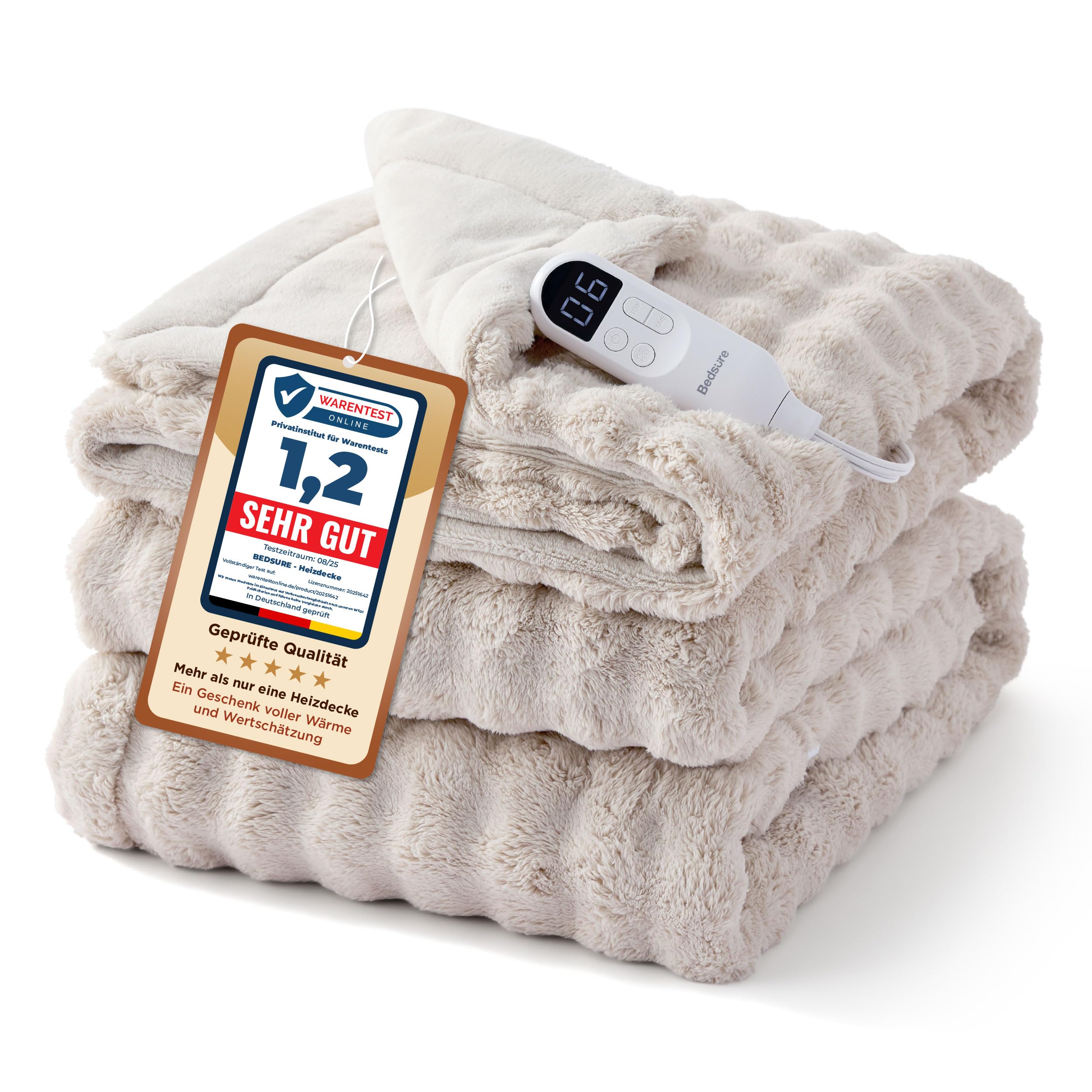 BEDSURE Heizdecke Wärmedecke Kuscheldecke, Beige - 200x180cm