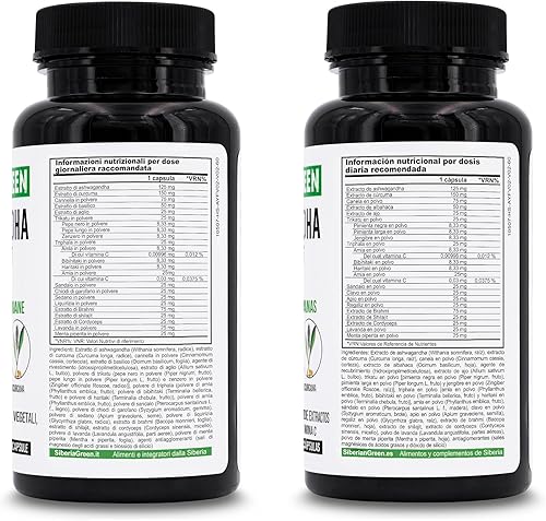 Miniatura 9 de Siberian Green Ashwagandha con complejo ayurvédico Altai Shilajit y cúrcuma 60 cápsulas – Fórmula siberiana tradicional alivio del estrés, estado de