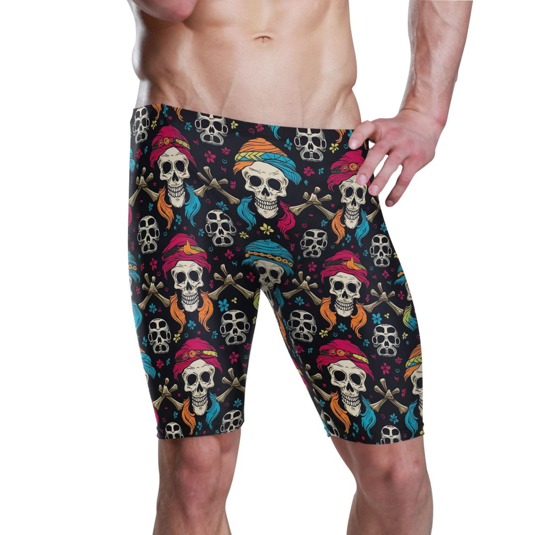 Sugar Skull Skeleton Gothic Swim Jammers for Men Athletic Durable S B0400509