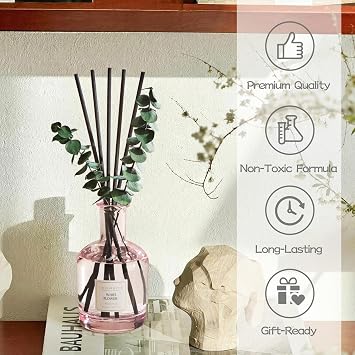 COCORRINA White Flower Reed Diffuser 6.76 oz Essential Oil with 8 Reeds & Real Eucalyptus Sticks, Home Fragrance for Bedroom or Bathroom Decor