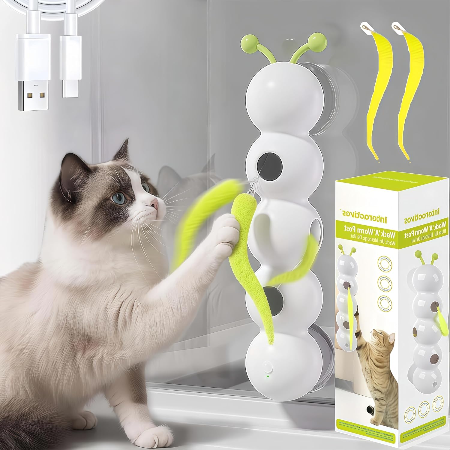 Interactive Cat Feather Toy, Automatic Fluffy Cat Teaser, Whack-a-Mole Cat Toy, USB Rechargeable, Perfect for Indoor Cats