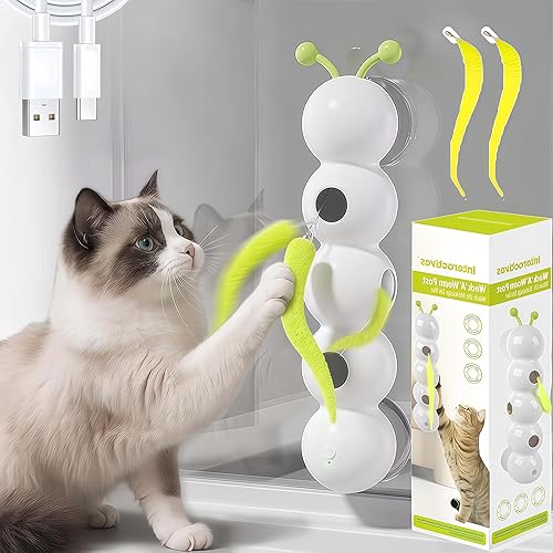 Juguete interactivo de plumas para gatos, teaser automático para gatos, juguete para gatos Whack-a-Mole, recargable por USB, montado en la pared,