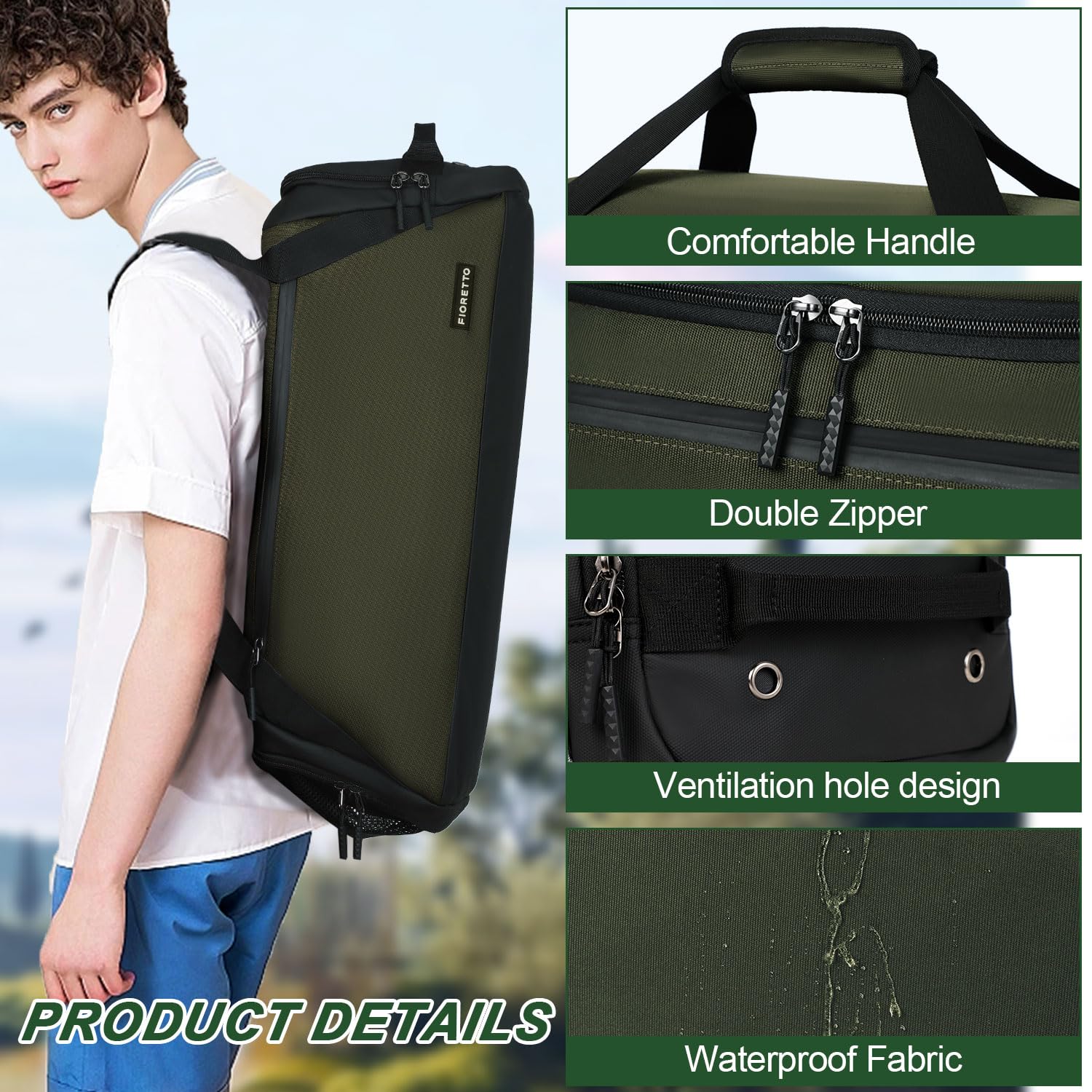 FIORETTO 45L Mens Sports Gym Bag with Wet Pocket & Shoe Compartment - Image 4