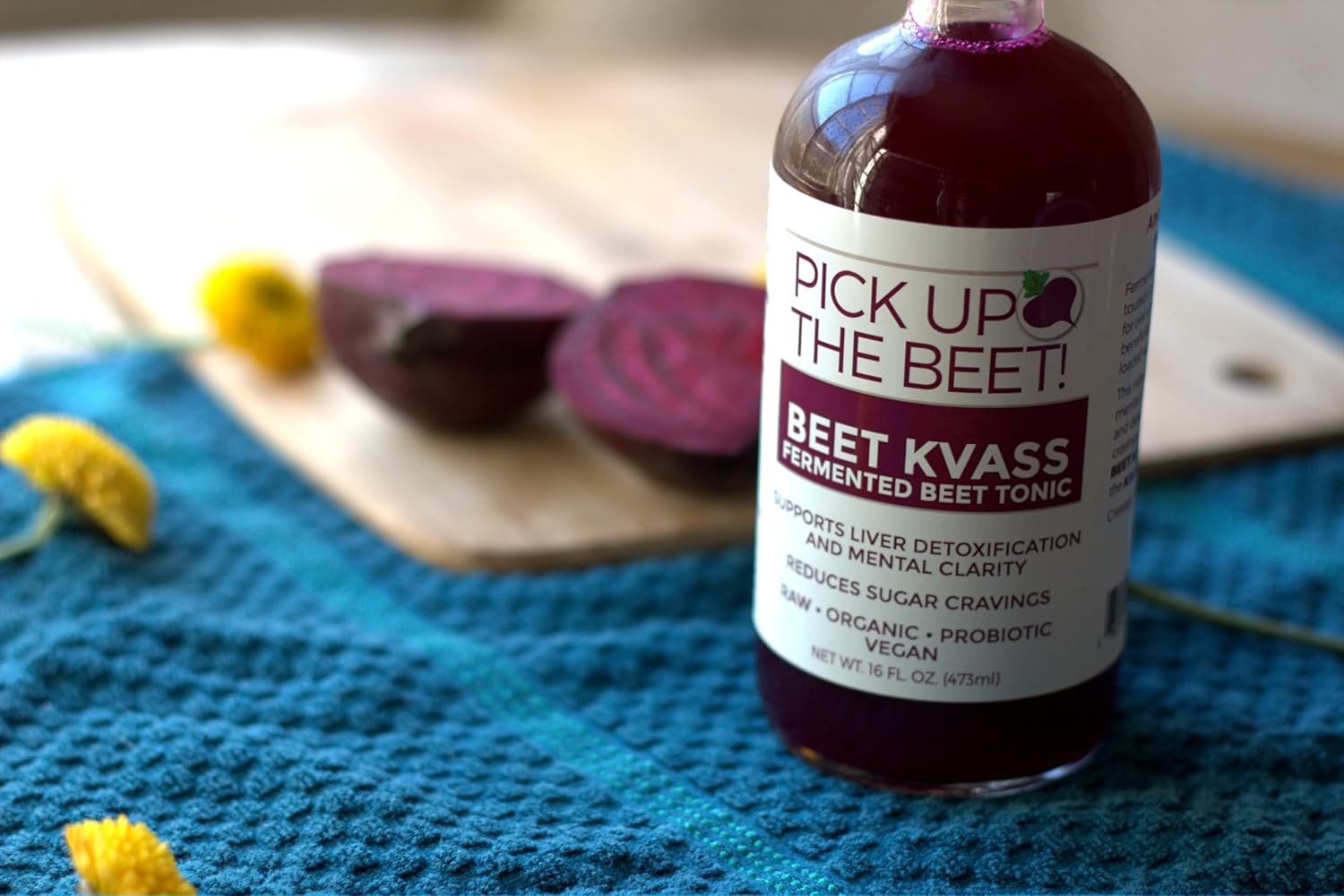 Pick Up The Beet Organic Beet Juice Kvass with Live Probiotics, Vegan - Natural Nitric Oxide Boost, Fermented Beet Tonic, Sugar Cravings Support, 16 Ounces, 1 Bottle