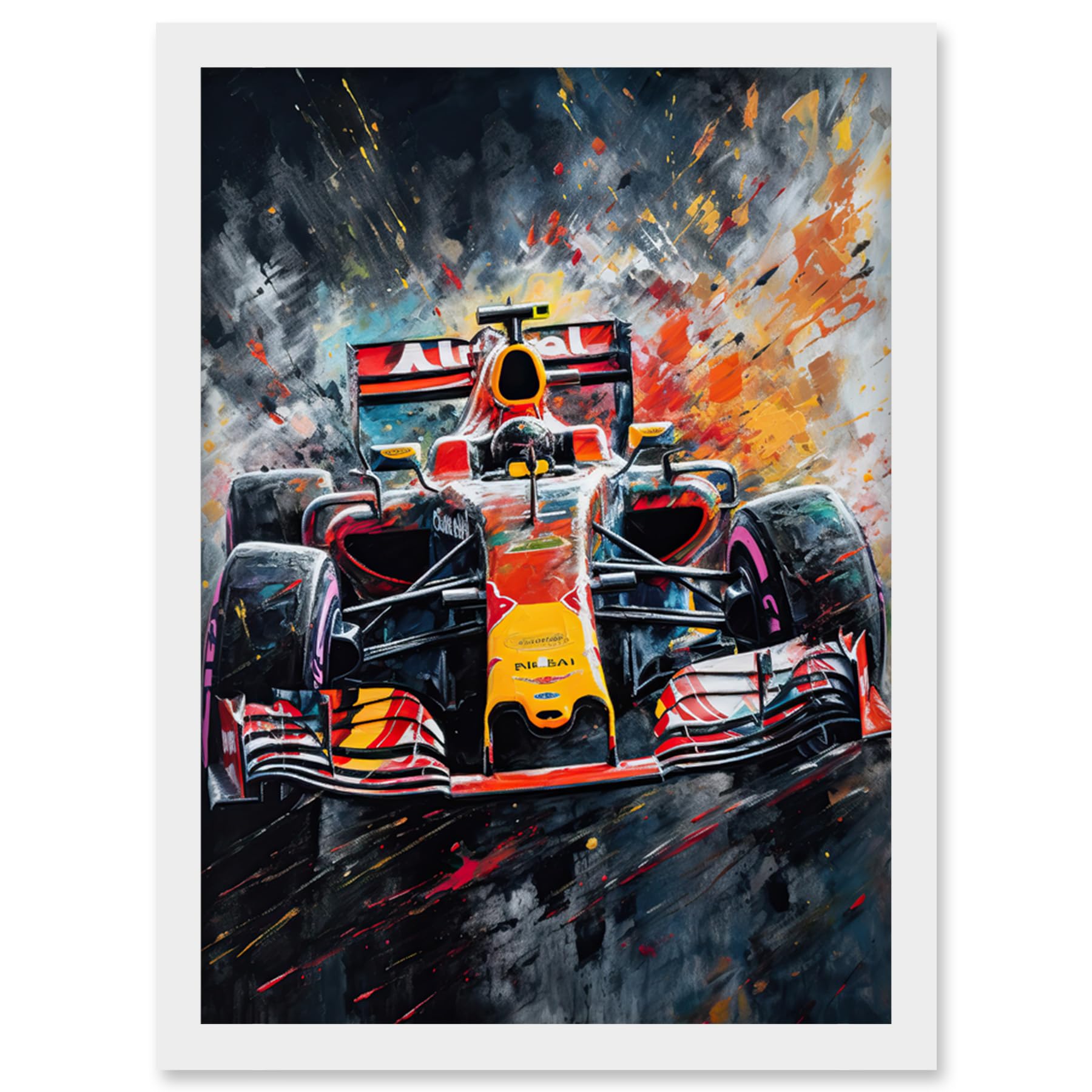 Artery8 Race Car Driver Racing Action Shot Painting Artwork Framed Wall Art Print A4