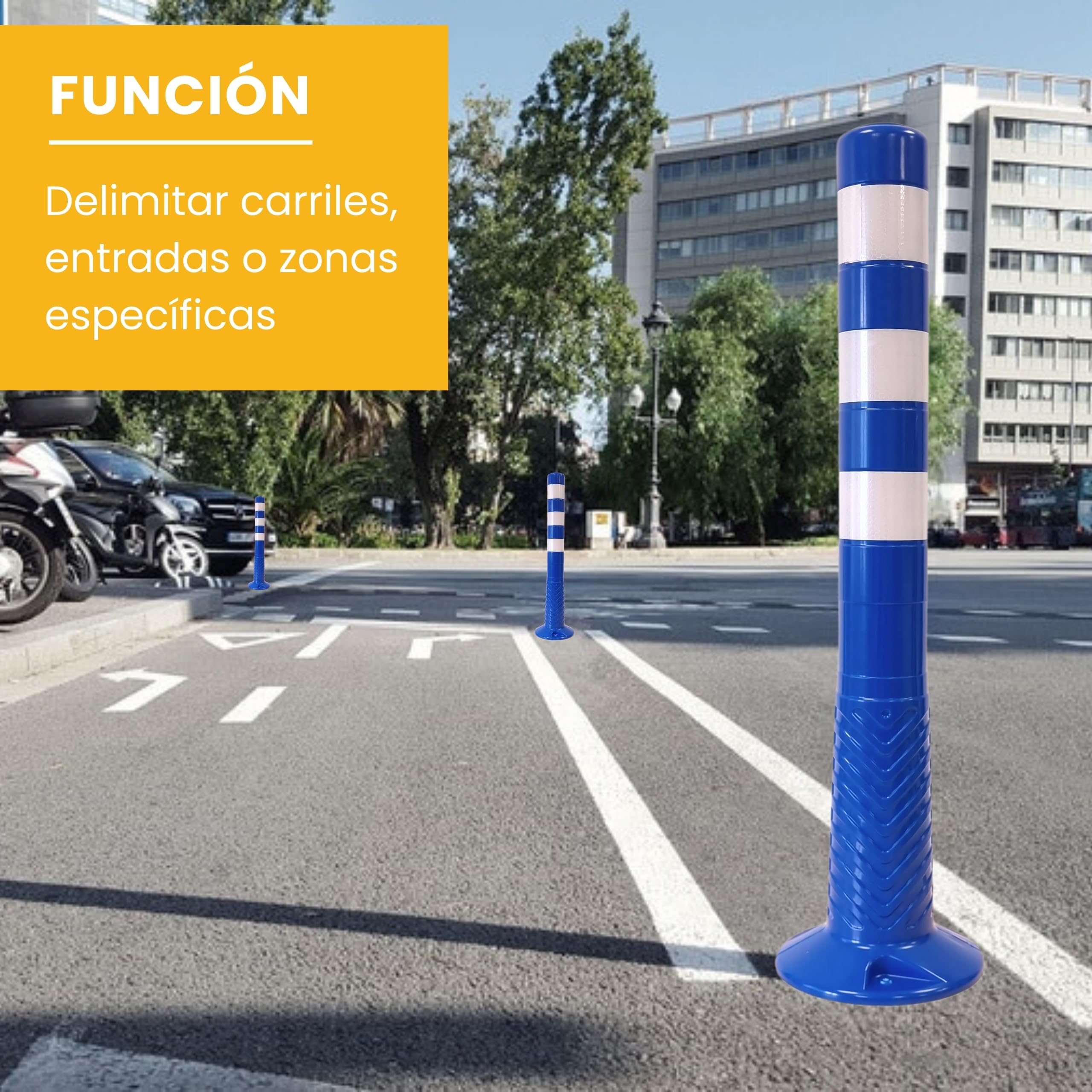 PARKING FACIL | Borne de signalisation avec bandes réfléchissantes | Taille : 75 cm | Couleur bleue | Vis incluses | 1 unité