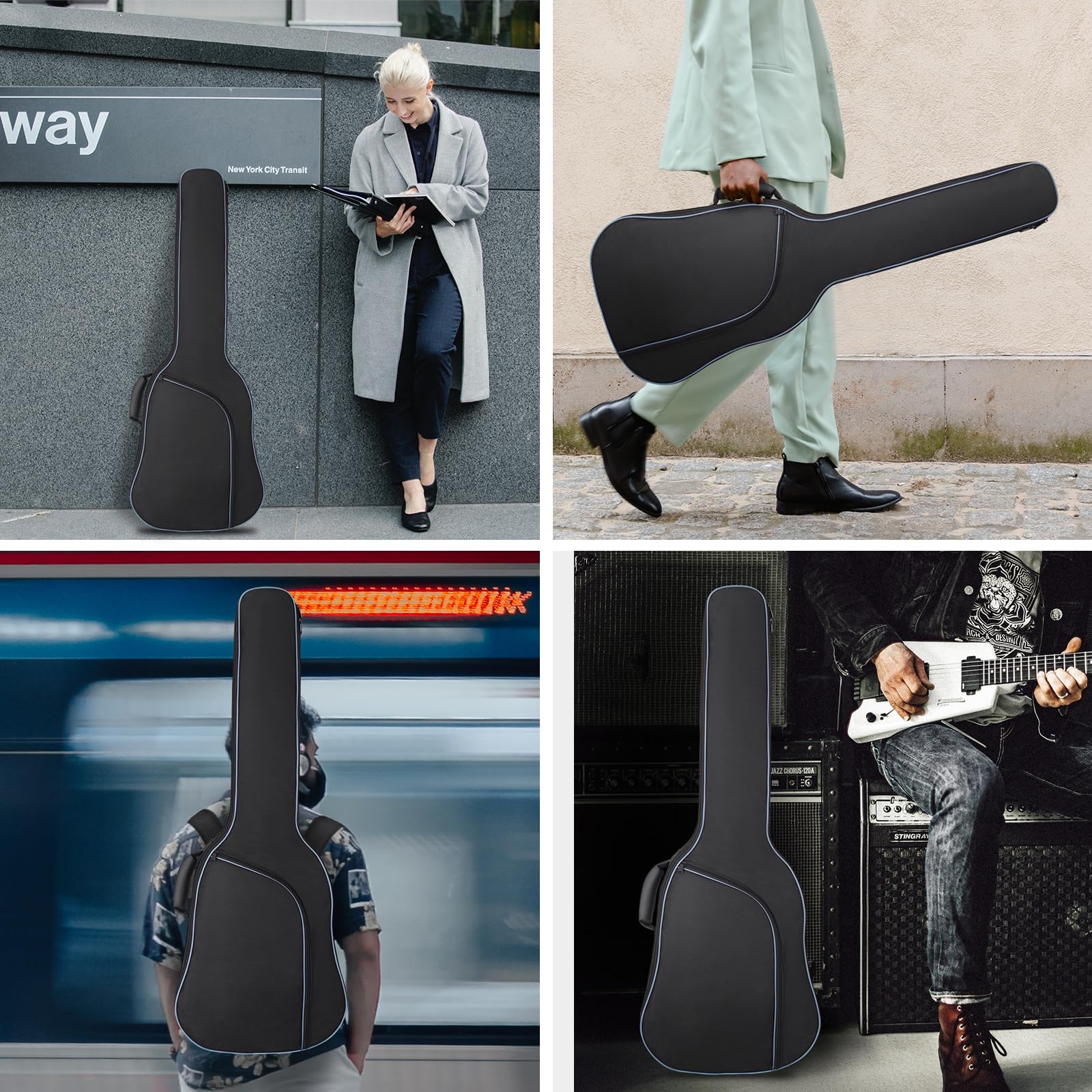 E-Gitarren-Gigbag 40 Zoll wasserdicht gepolstert mit Tasche Schultergurt Schwarz